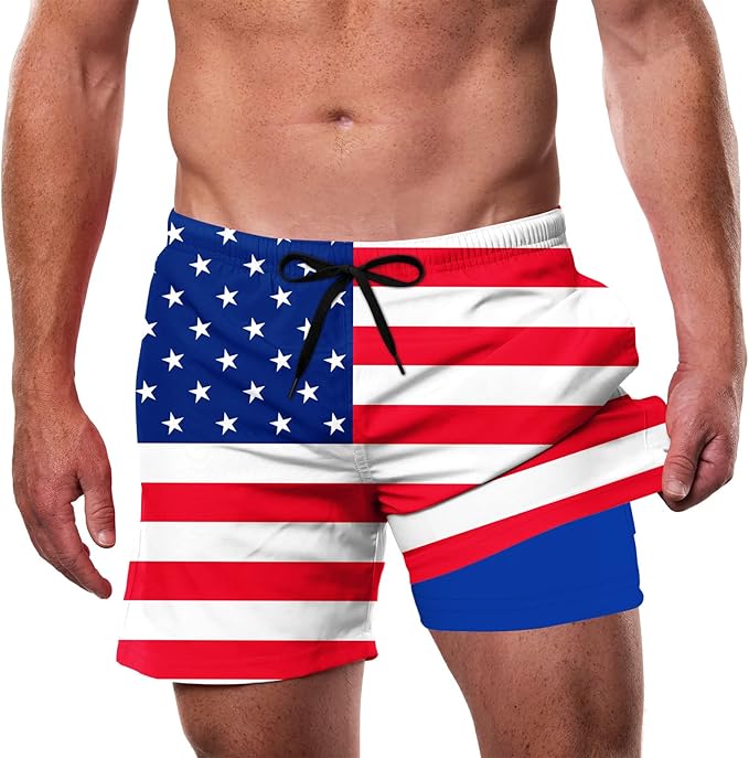 Cozople Men's Swim Trunks with Compression Liner 5.5" Inseam Quick Dry Bathing Suit Boxer Brief Lined Swim Shorts Swimwear